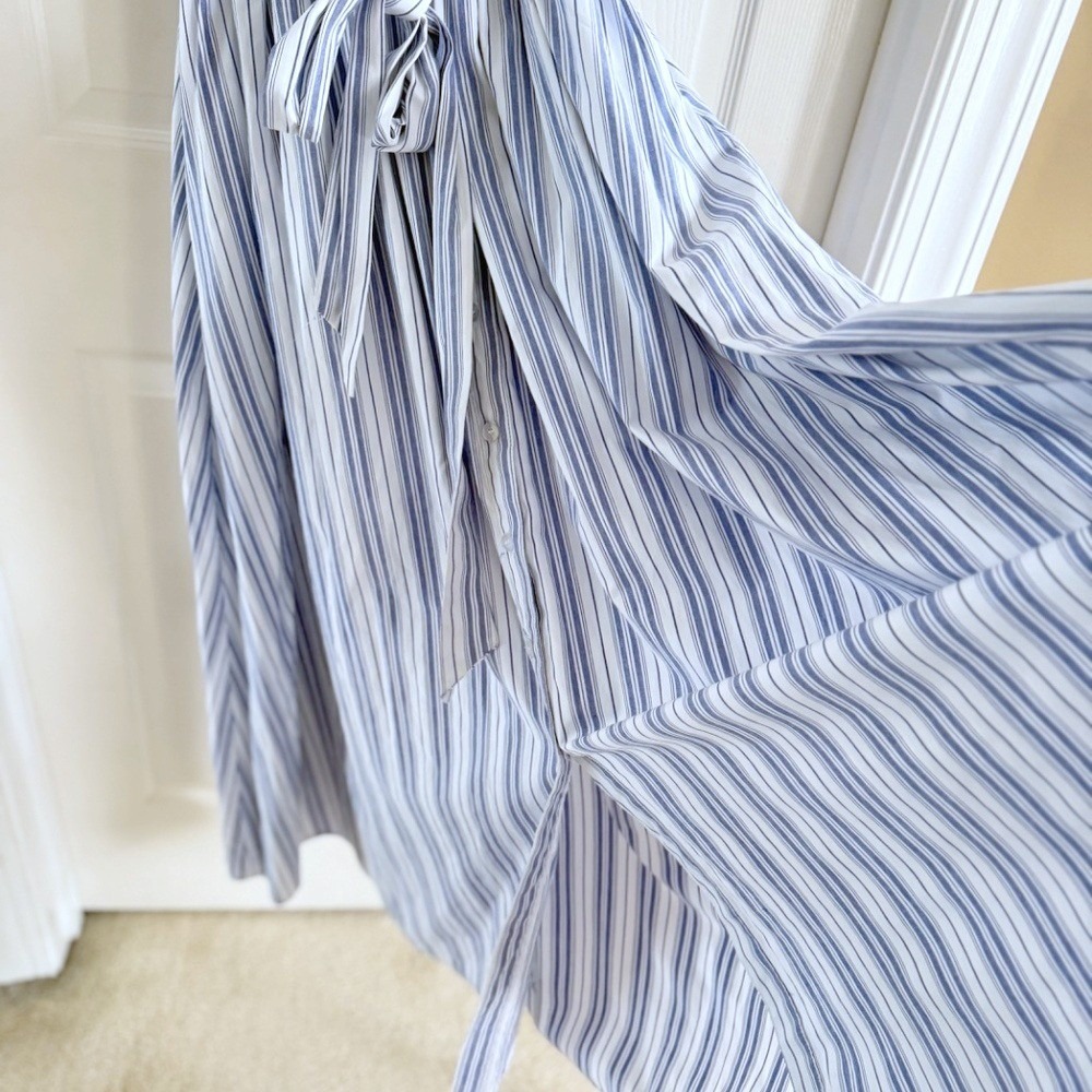 Ashley Stewart Blue White‎ Striped Puff Sleeve Maxi Shirtdress Plus Size 14/16 - Picture 6 of 11